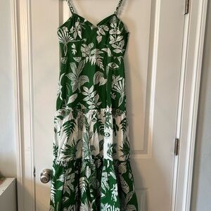 Farm Rio Green and White Leaf Print Dress